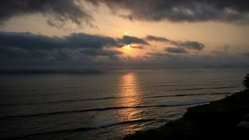 Scenic view of sea against sky at sunset