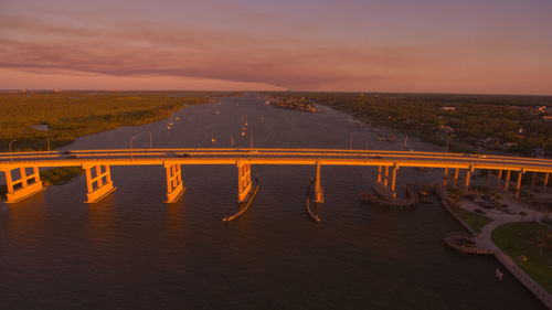 Scenic view of bridge over river against sky during sunset