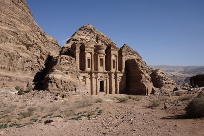 Ruins of temple against clear sky