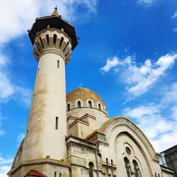 Low angle view of building against sky. view of the mosque from below.