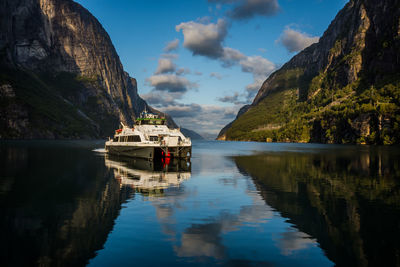 Ferry on lysefjord seen from lysebotn