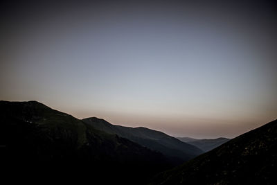 Scenic view of silhouette mountains against sky during sunset