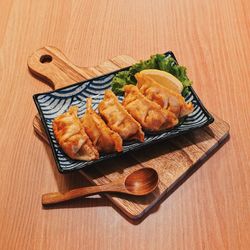 High angle view of food in tray