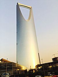 Low angle view of modern buildings against clear sky