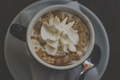 High angle view of coffee on table