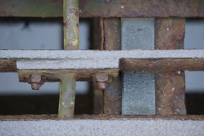 Close-up of rusty metal railing