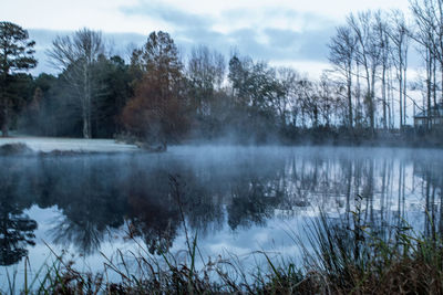 Scenic view of lake against sky during winter