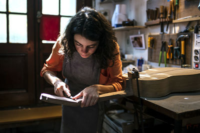 Woman working on table