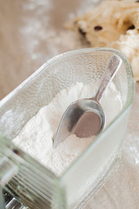 High angle view of ice cream on table