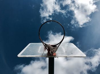 Low angle view of basketball hoop against sky