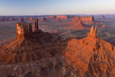 Aerial panoramas of desert landscape of iconic monument valley i