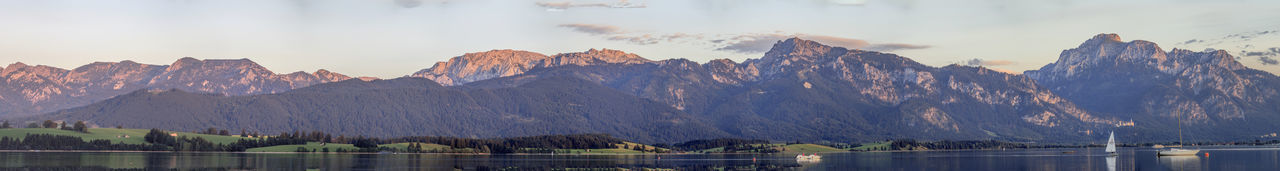 Panoramic view of lake and mountains against sky