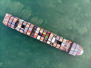 World biggest containership from above. anchored in singapore strait.