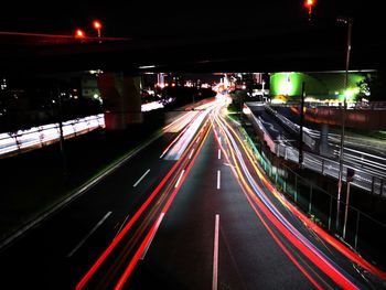 Light trails on road at night