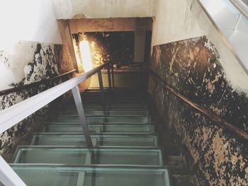 High angle view of staircase in building