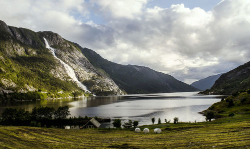 Scenic view of lake and mountains