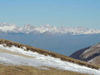 Scenic view of snowcapped mountains against sky