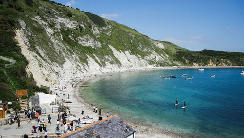 High angle view of people at beach