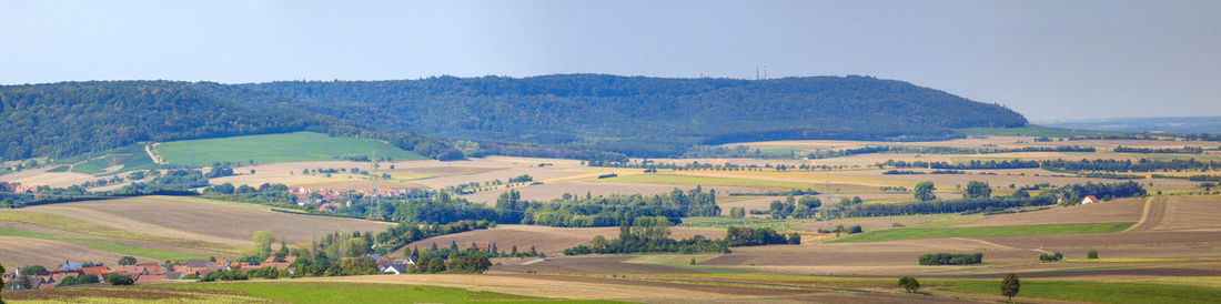 Scenic view of agricultural field against sky