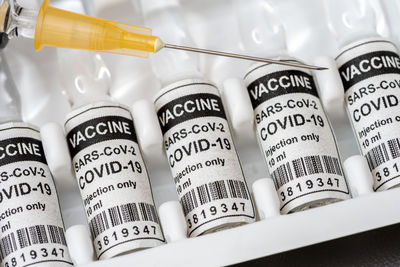 Close-up of covid vaccine in vial