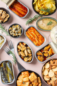 High angle view of food on table