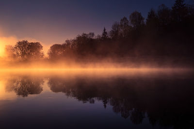 Scenic view of lake against sky during sunset