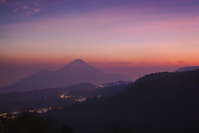 Scenic view of silhouette mountains against sky at sunset