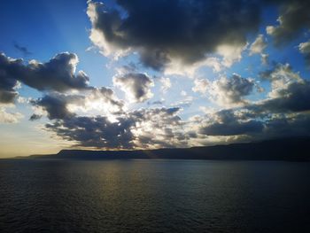 Scenic view of sea against dramatic sky