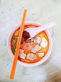 High angle view of food on table