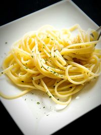 Close-up of noodles in plate
