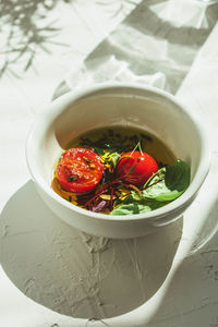 Close-up of soup in bowl on table