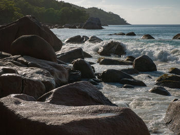 Fascinating boulders on the beach anse lazio of the seychelles.