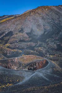 Aerial view of landscape and a crater