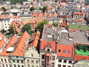 High angle view of buildings in city