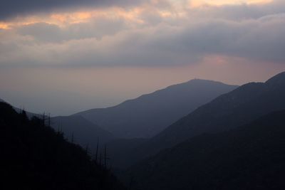 Scenic view of silhouette mountains against sky