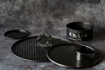 High angle view of coffee cup on table