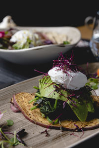 Close-up of served food in plate