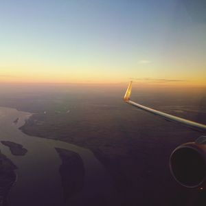 Aerial view of landscape at sunset