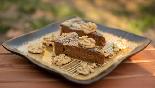 Close-up of dessert in plate on table