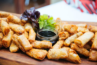 Close-up of served food on table