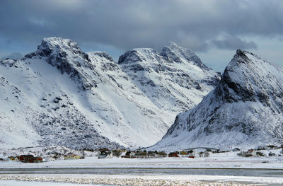 Scenic view of snowcapped mountains against sky