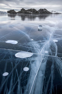 Aerial view of frozen lake