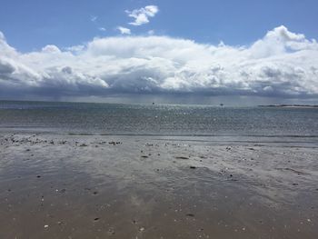 Scenic view of sea against cloudy sky