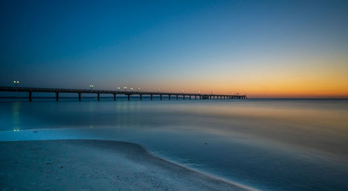 Scenic view of sea against clear sky at sunset