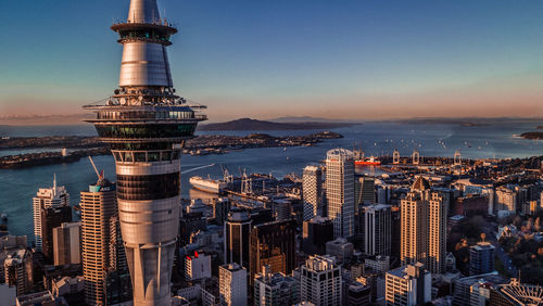 High angle view of buildings in city