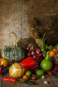 Still life vegetables and fruits as ingredients in cooking.