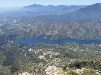 High angle view of mountains against sky