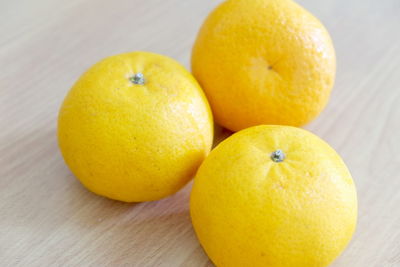 High angle view of oranges on table