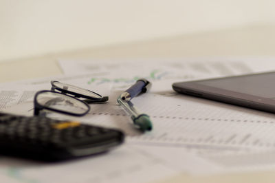 Close-up of eyeglasses on table