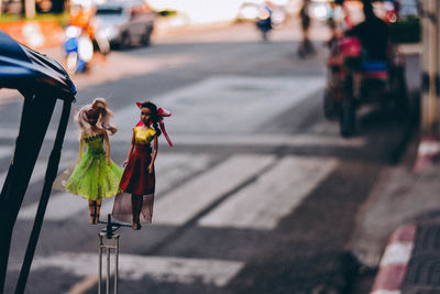 Close-up of toy car on road